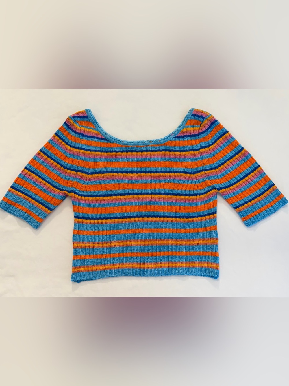 Free People San Lucas Pullover Scoop Neck Knit Sweater - Blue & Orange NWOT